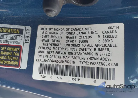 2014 Honda Civic Si from USA, damaged, VIN 2HGFG4A50EH702816